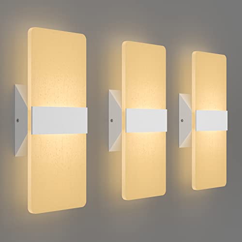 LED Wall Sconce Modern Wall Light Lamps 12W Cool White 6000K Up and Down Indoor Acrylic Lighting Fixture for Living Room Bedroom Hallway Conservatory Home Room Decor Not Dimmable No Plug(3 Pack)