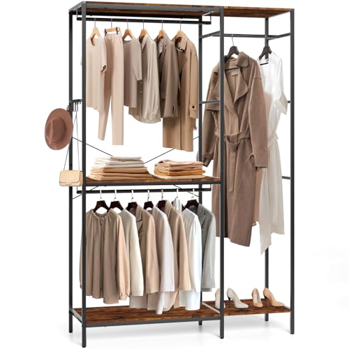 Freestanding Closet Wardrobe, Portable Clothes Rack for with Shelves, Heavy Duty Garment Racks Load 350LBS, Clothing Rack for Hanging Clothes, Free Standing Closet Organizer System
