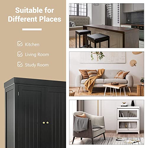 Kitchen Pantry, 72”H Wood Cupboard with Large Drawer, 2 Double-Door 4 Adjustable Shelves, Utility Storage Cabinets, Black