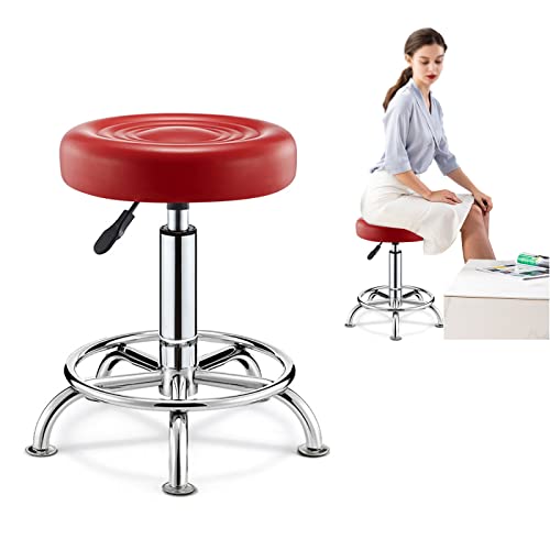 Adjustable Rolling Stool with 5 Wheels PU Leather Round Cushion Backless Stools Hydraulic Swivel Chair for Spa Salon Medical Office Tattoo Home Massage 5 Types of Bases (Black A)