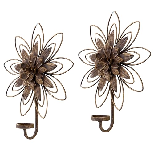 SOFE Antique Candle Sconces Wall Decor Set of 2, Metal Flowers Wall Candle Holder, Farmhouse Candle Holder for Wall, Shabby Chic Decor for Living Room, Dining Room, Fireplace
