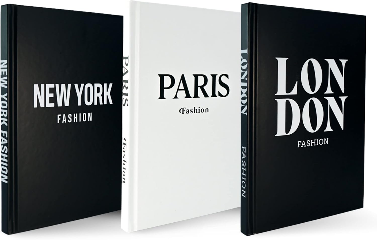 Decorative Books – 3 Book Set – Living Room Décor – Shelf Decoration – London, Paris & New York Fashion – Designer Books – Coffee Table Décor – Faux Books for Decoration – Black & White Themed