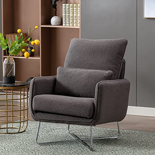 LZ LEISURE ZONE Modern Comfy Leisure Accent Chair, Teddy Short Plush Particle Velvet Armchair with Lumbar Pillow,Leisure Living Room Chair,Single Sofa Chair