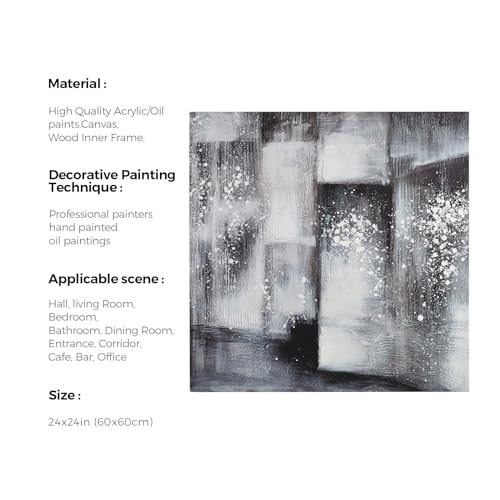 Wall Art Painting, 100% Hand Painted White and Grey Decor Oil Painting, Modern Minimalist Textured Wall Decor Picture, Handmade Abstract Canvas Artwork, Home Decorative Art Work,Ready to Hang 40X20in