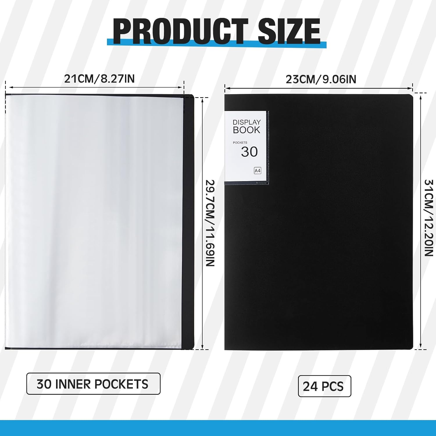Outus Art Portfolio Binder 9x12 Inch 30 Pockets Art Portfolio Folder with Clear Plastic Sleeves Presentation Book with Sheet Protectors for A4 Artwork, Art Projects, Flexible Cover (Black,24 Pcs)