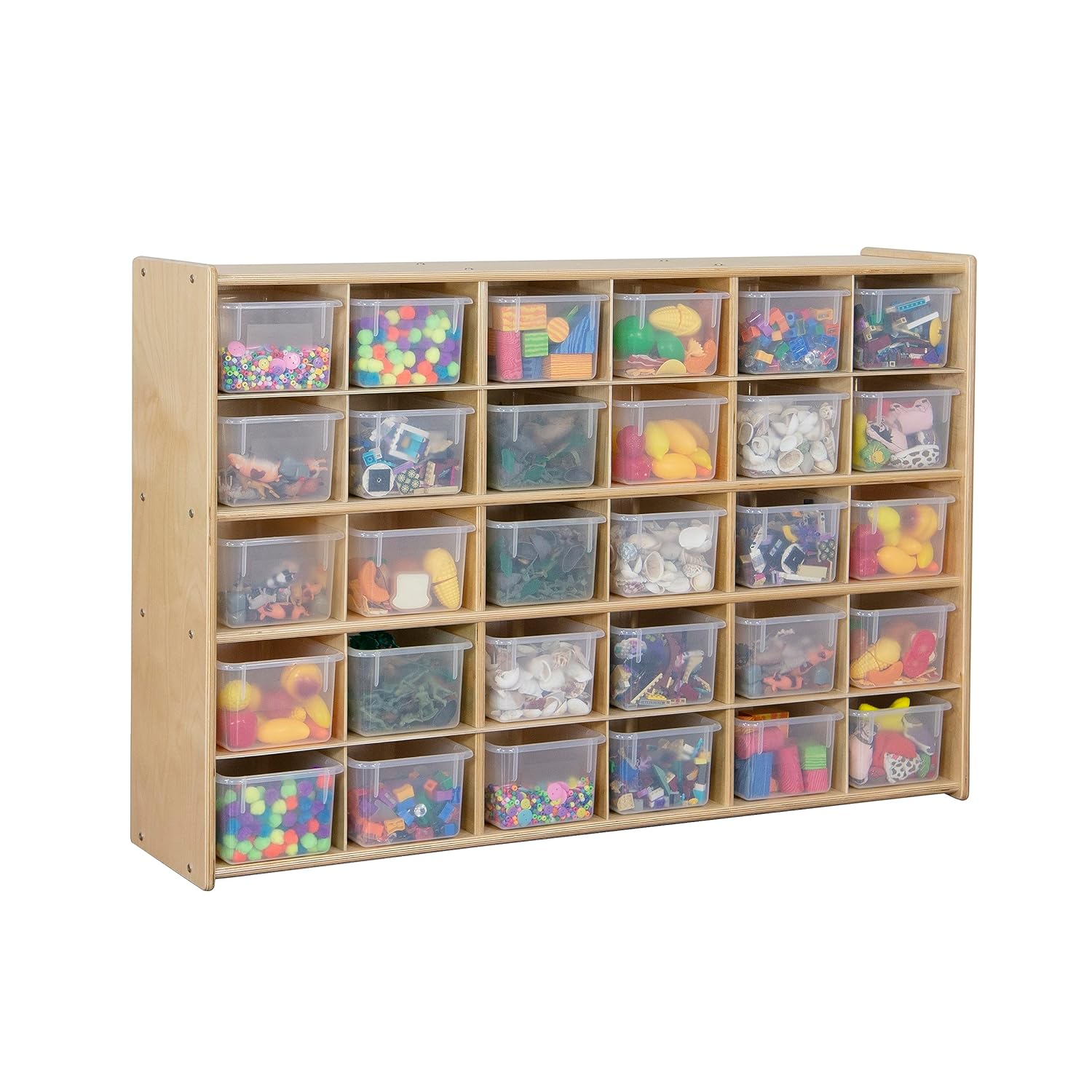 Contender Natural Birch Cubby Storage Cabinet with 30 Translucent Trays, Ideal for Classroom, Preschool, Home-school, Made in USA [Comes Fully Assembled]