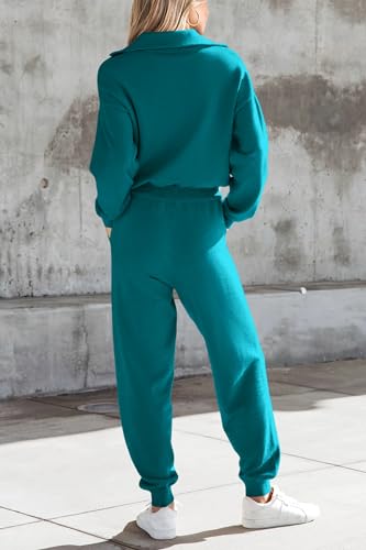 PRETTYGARDEN Women's 2 Piece Sweater Set Pullover Zip Up Sweatshirt Jogger Sweatpants Tracksuit Casual Outfit