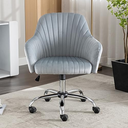 Modern Home Office Chair Computer Desk Chair, Velvet Swivel Vanity Chair,Upholstered Rolling Desk Chair with Wheels and Adjustable Height for Home Office Working or Studying (Pink)
