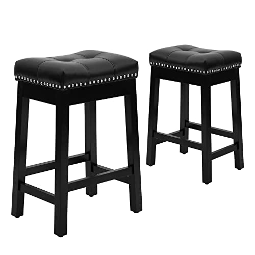 CangLong Upholstered Counter Height Stools French Country Barstool for Kitchen,Dressing Table&Bar,Taupe 2 Pack