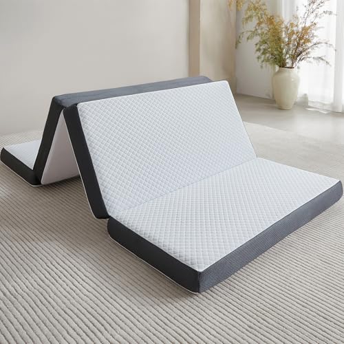 Memory Foam Floor Mattress, Tri-Fold Floor Bed for Guest, Folding Mattress with Removable Washable Cover for Travels, 3.5 inch Foldable Single Mattress with Memory Foam for Sleeping