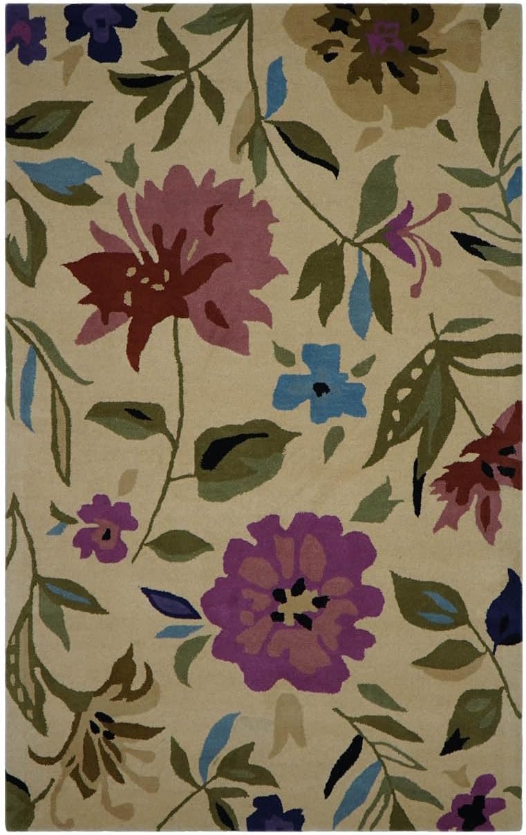 Designer 5'x8' Beige Hand Tufted Arts & Crafts/Mission Floral Rug in Oriental Area Rug for Living Room, Bedroom, Kitchen, Dining Home Decorative Accent Floor Carpet Beige