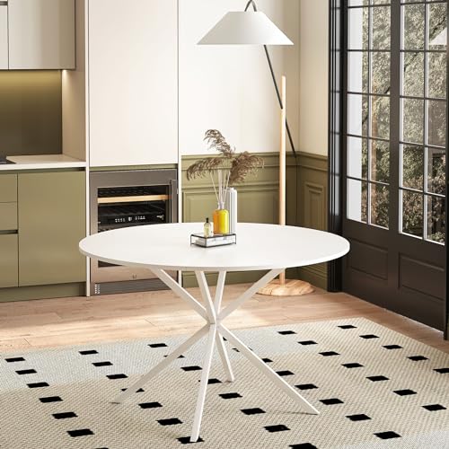 31.5'' Modern Round Wood Dining Table with Black Table Top &Matte Finish Iron Cross Legs for Living Room Dining Room Kitchen (Black3)