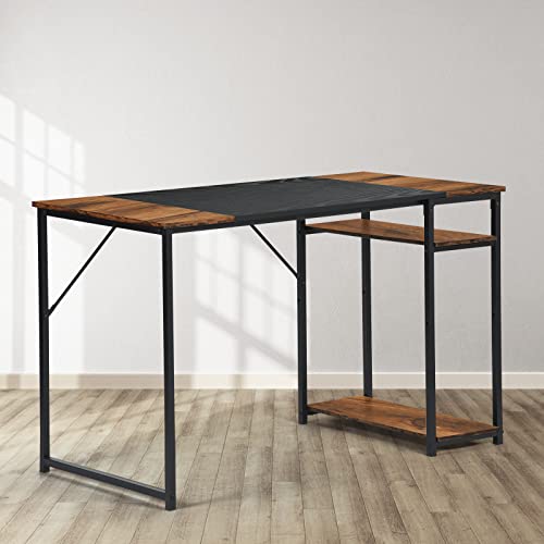 FurnitureR Computer Desk with Shelves for Small Spaces Simple Home Office Desk Study Writing Office Table Laptop PC Writing Desks (Brown, 47.2 Inch)