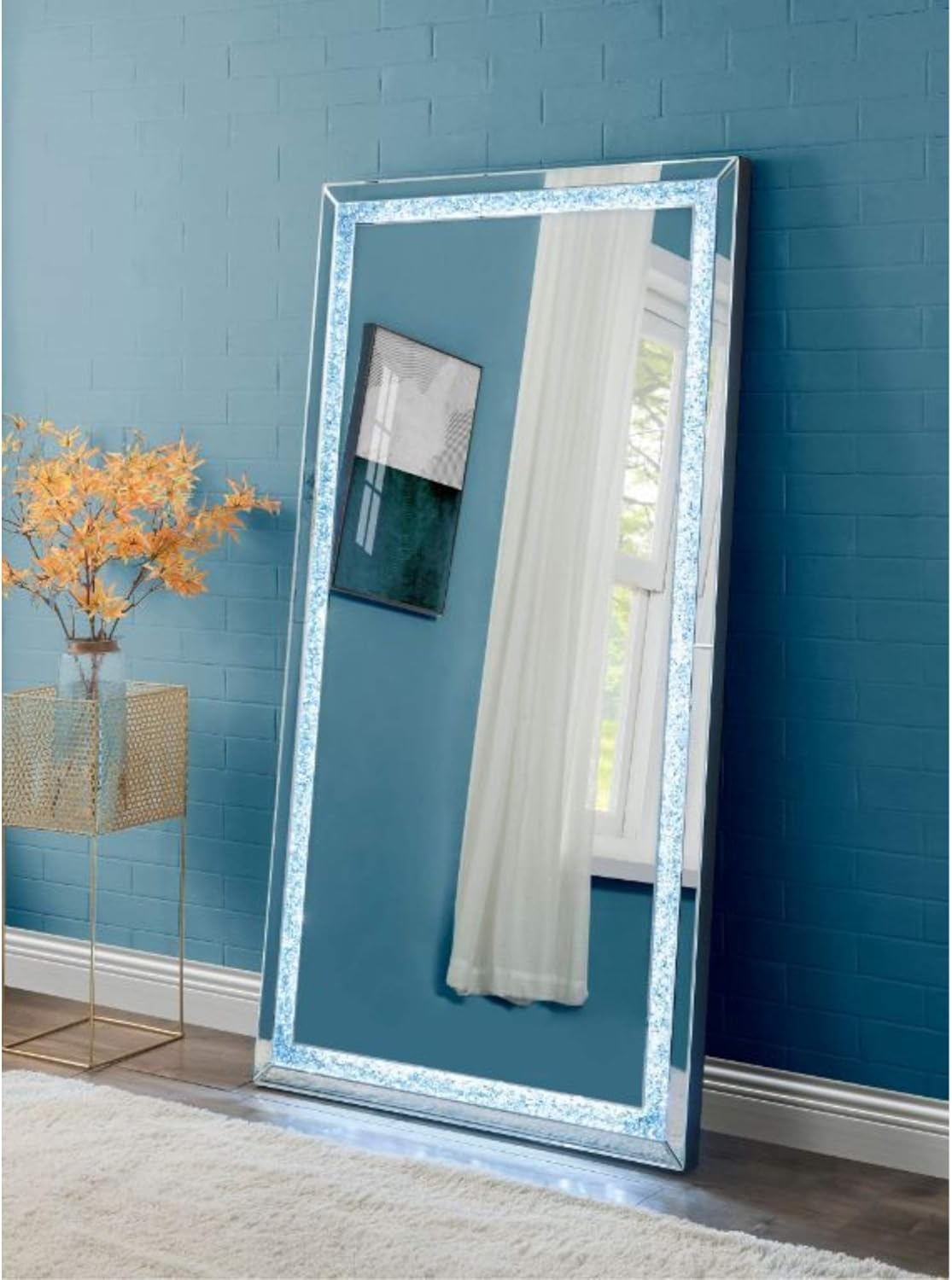 Acme Furniture Noralie Accent Mirror in LED Mirrored and Faux Diamonds