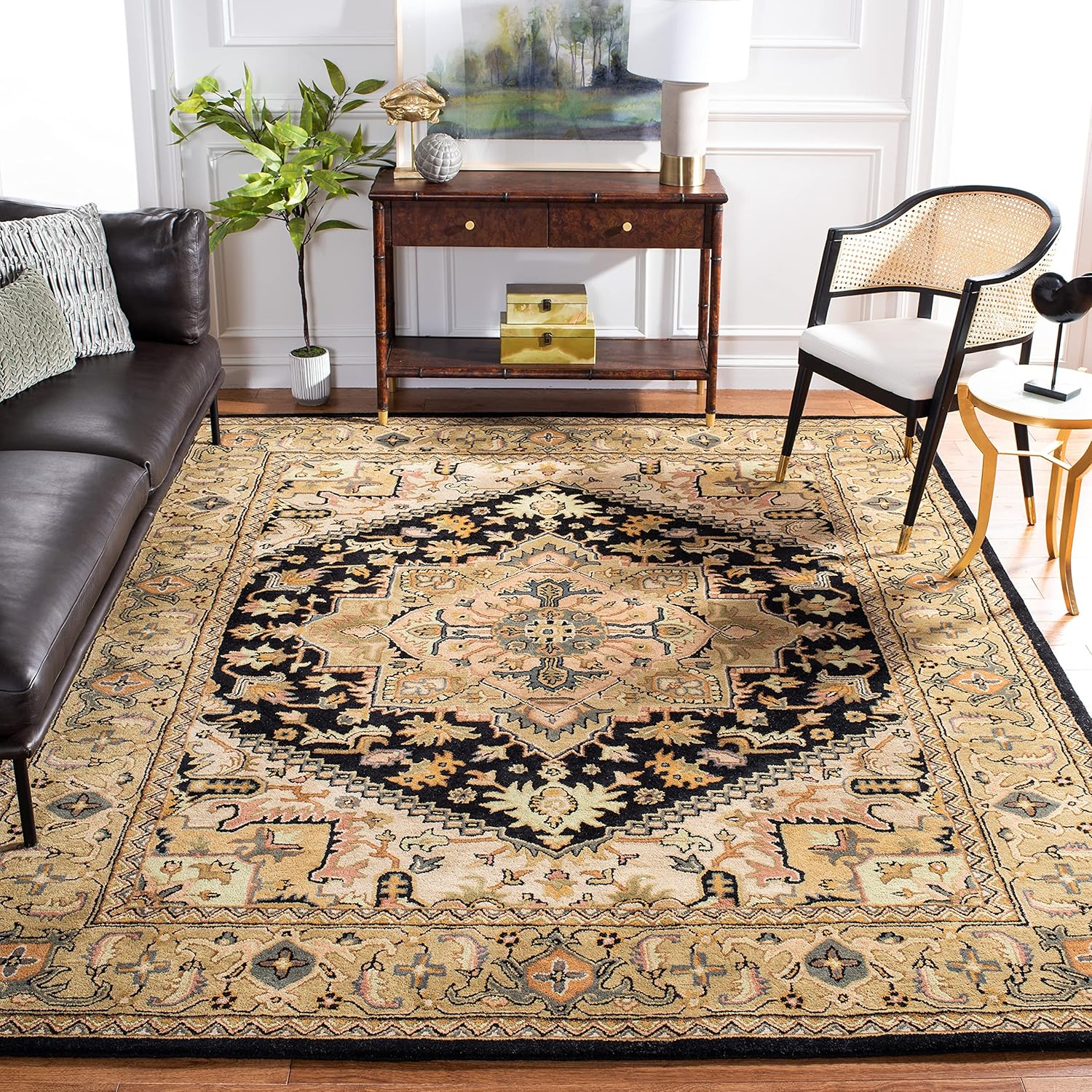 SAFAVIEH Heritage Collection 8' Square Black/Gold HG625Z Handmade Traditional Oriental Premium Wool Living Room Dining Bedroom Area Rug