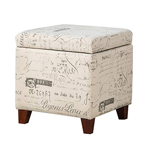 Joveco Storage Square Ottoman with Tray, Small Linen Foot Rest Stool Cube, Coffee Table for Dorm Living Room Bedroom, Beige