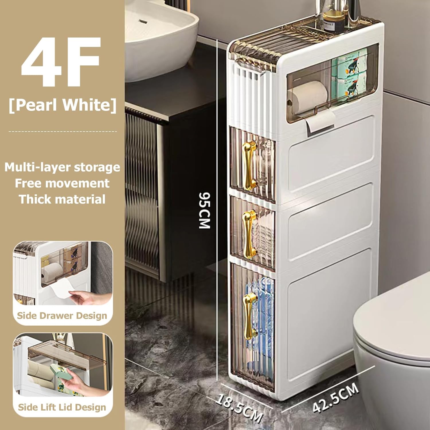 Narrow Bathroom Towel Storage Cabinet Large Capacity Tall Slim Tower Towel Toilet Paper Organizer Vertical Storage Unit for Small Sapce On Kitchen Bedroom Laundry Room,e