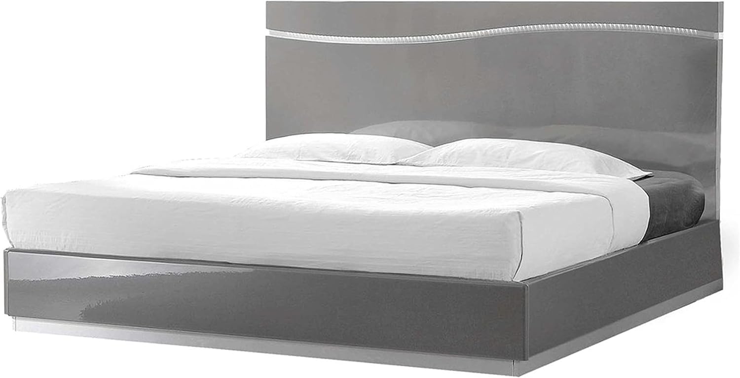 Best Master Furniture LEONQ Leon Poplar Wood Platform Bed in Gray with Silver Base, Queen (U.S. Standard)