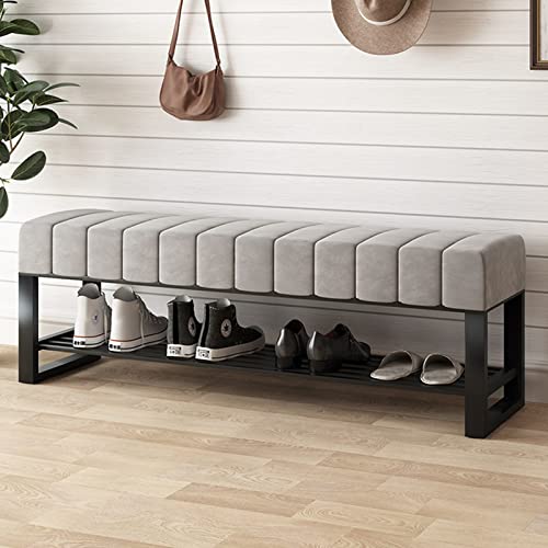 Sturdy Multifunctional Foot Rest Stool Living Room Hallway Bench,Velvet Soft Foot Stool with Padded Seat,Upholstered Entryway Storage Bench-Grey 100x32x45cm(39x13x18inch)
