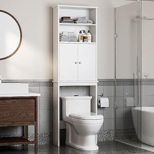 Shintenchi Over The Toilet Storage Cabinet, Bathroom Shelf Organizer with Anti-Tip Device Small Freestanding Space Saver with Adjustable Shelf, Gray