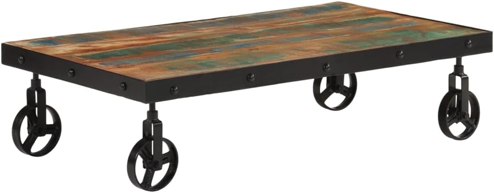 Coffee Table with Wheels Solid Reclaimed Wood 39.4