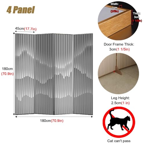 5.9ft High Privacy Screen Indoor Room Divider, Commercial Home Room Partition Wall Fence 4-Panel Folding, for Teahouse/Porch/Garage, Aluminum Outer Frame, Wooden Inner Frame (Color : Black Frame, Si