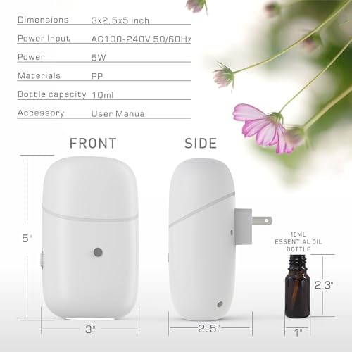 Waterless Essential Oil Diffuser - 10ml Plug in Diffuser for Bedroom, Bathroom, Living Room,Reading Room, Yoga Room, Small Office, and Anywhere in Your Home,Suitable for Small and Medium-Sized Rooms