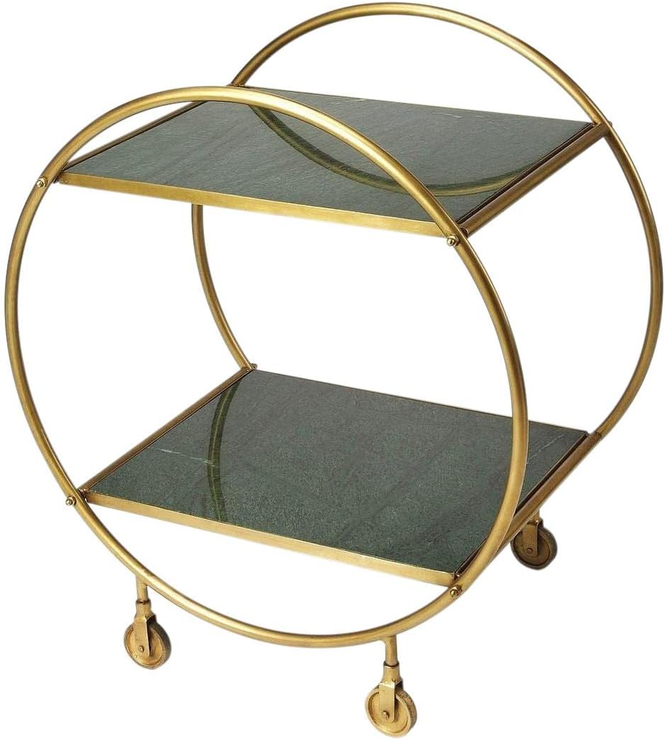 Butler Specialty Company Specialty Marble Top Serving Cart in Green and Gold