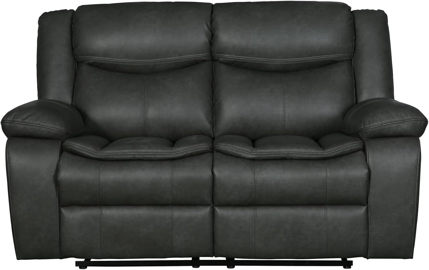 Global United Transitional Leather-Air Reclining Loveseat, Kiln-Dried Hardwood Frame, Reinforced Corner Blocks, Stainless Steel Base, Lumbar Support, Grey, 65.00 X 37.00 X 39.00