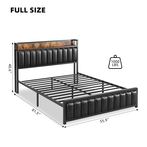 GAOMON King Size Bed Frame with Storage Headboard, Upholstered Platform Bed with USB Ports & Outlets, Strong Metal Slats Support, Noise Free, No Box Spring Needed, Easy Assembly (King, Gray)