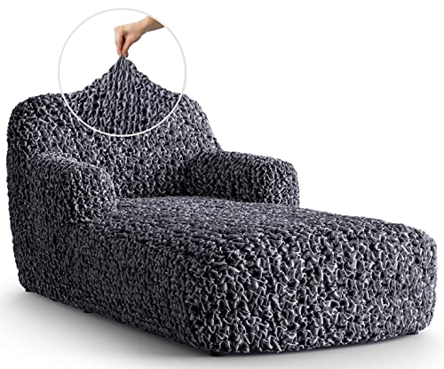 PAULATO BY GA.I.CO. Chaise Lounge Cover - Stretch Lounge Chair Sofa Slipcover - Shiny Velvet Chaise Lounge Protector for Pets and Kids - Soft Slipcovers - Furniture Slip Cover - Fuco Velvet - Brown