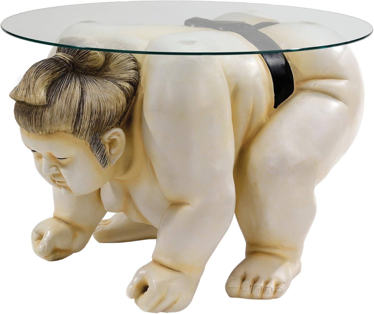 Design Toscano DB378001 Basho The Sumo Wrestler Sculptural Glass-Topped Table, 27 Inch, full color