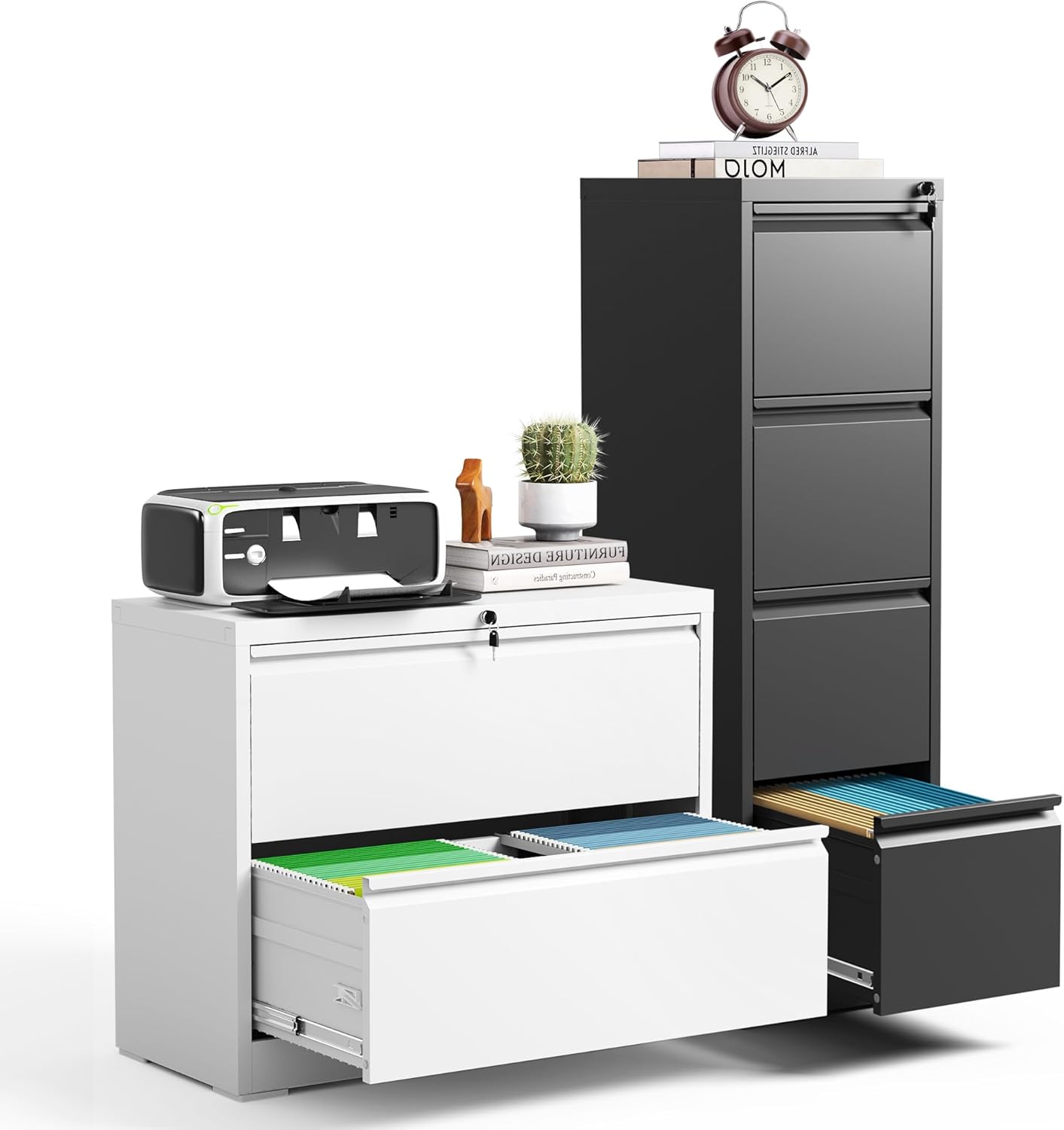 2 Drawer Lateral File Cabinet and 4 Drawer Vertical File Cabinet