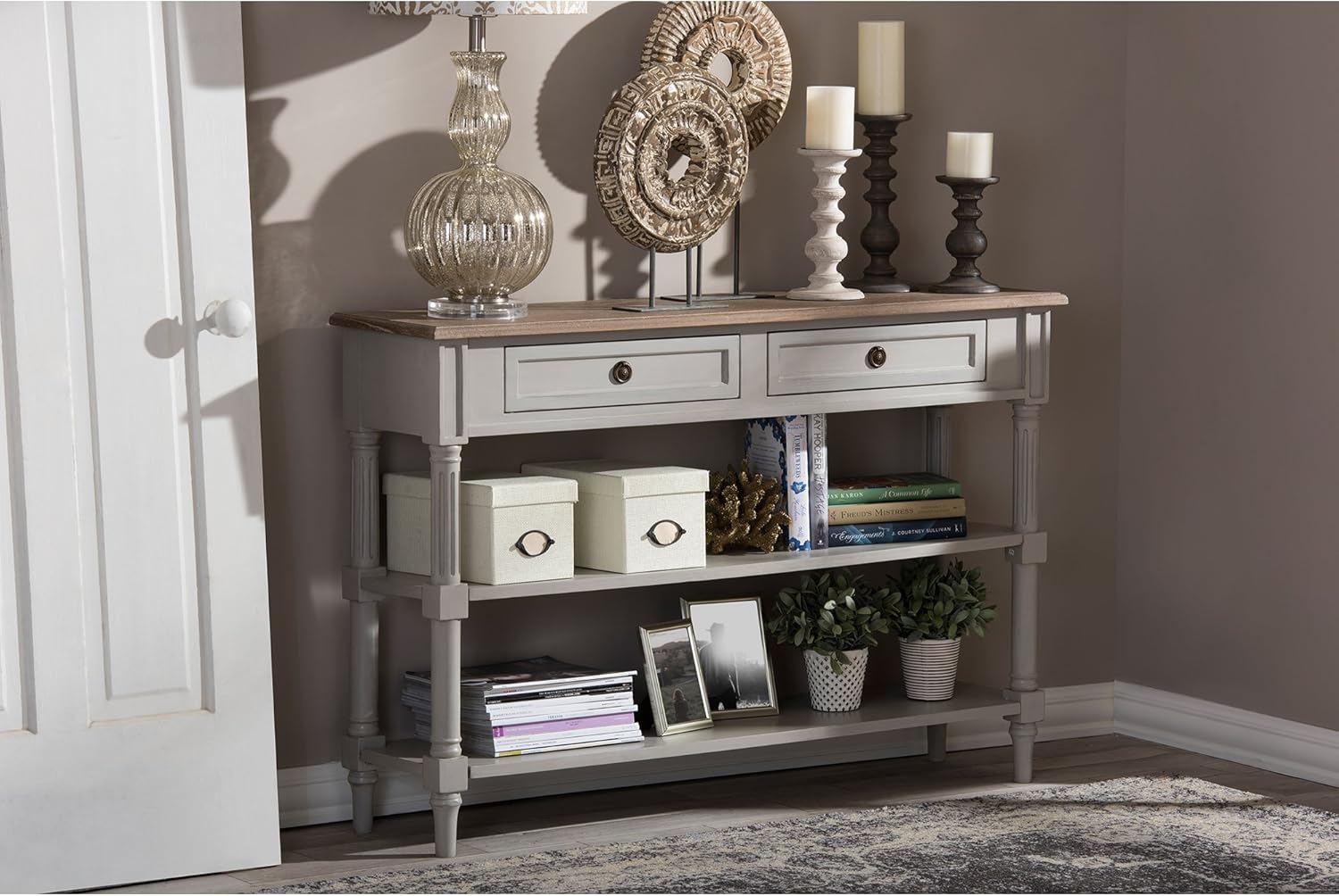 Baxton Studio EDD9VM/M-B-W1 Console Table, White Wash