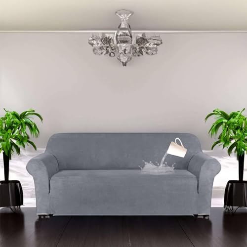 Sofa Cover, Velvet Suede Stretch Couch Cover for 1 2 3 4 Cushion Couch Loveseat Cover Non Slip Sofa Slipcover with Elastic Bottom Furniture Protector Washable(Light Coffee,Medium)