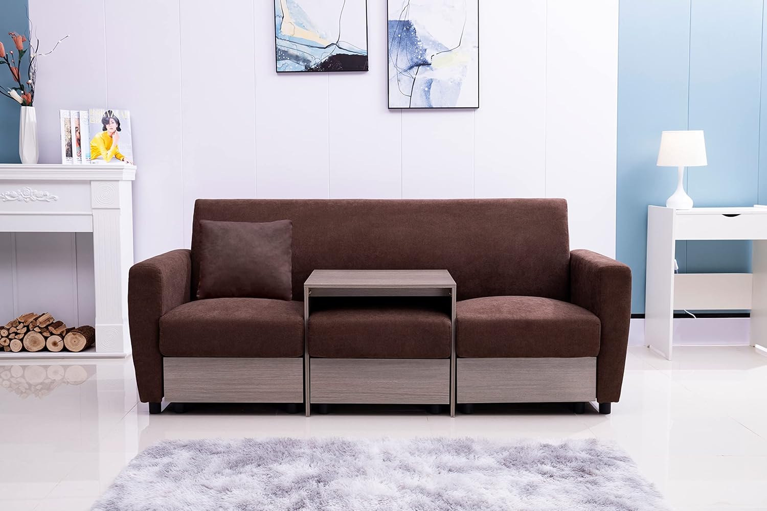 Double armrests with Coffee Table and Drawers 77.9