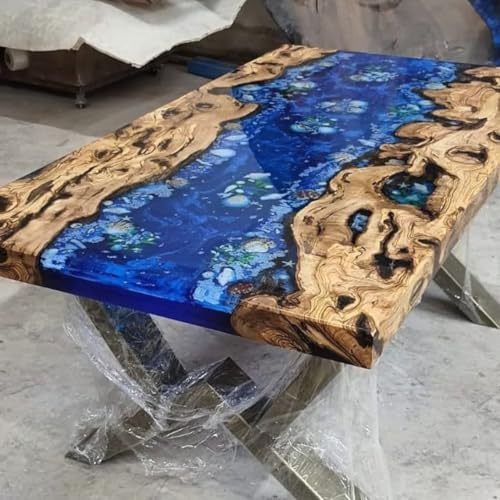Luxury Custom Acacia Wood Epoxy Resin Dining Table Living Room Table Center Table Kitchen Table Coffee Table End/Side Table Console Table Home Decor (without Stands, 72 x 48 Inches)