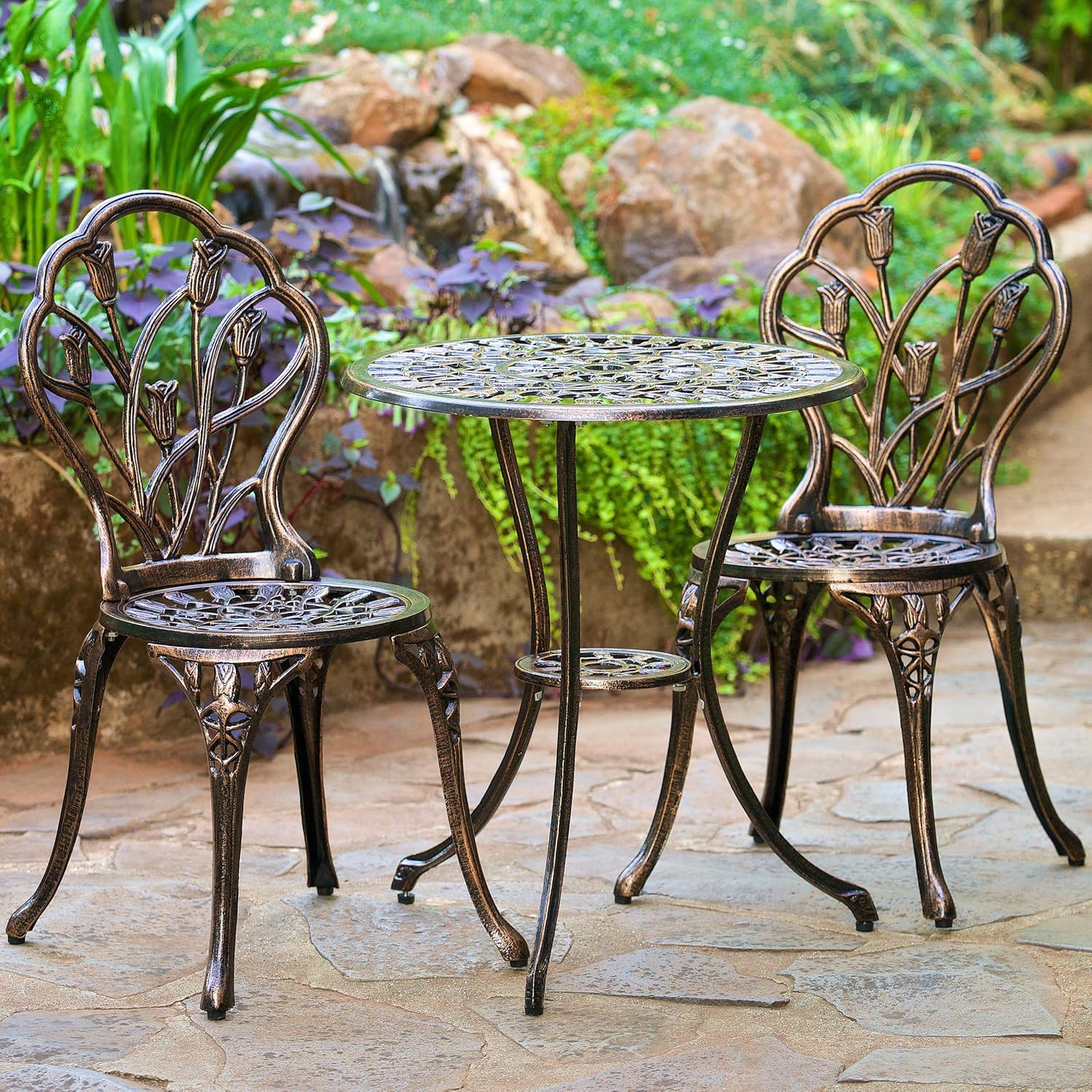 Christopher Knight Home Nassau Outdoor Cast Aluminum Bistro Furniture Set, 3-Pcs Set, Brown