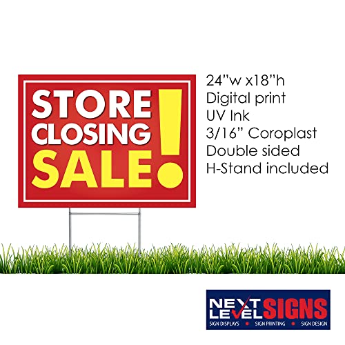 | Store Closing Sale Yard Signs | Double Sided 24 W x 18 H Inches | Metal Ground Step H-Stake 24