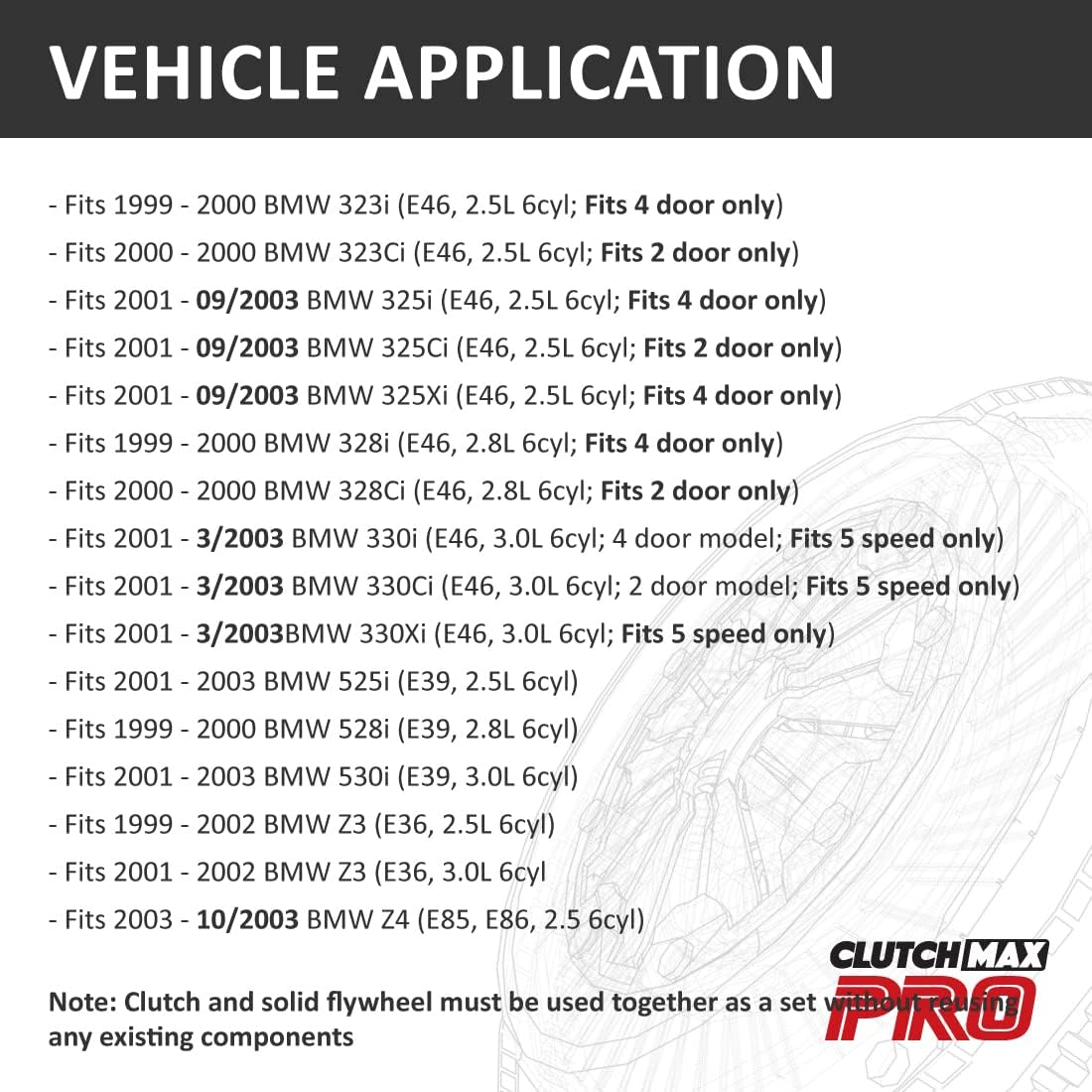 ClutchMaxPRO Performance Stage 4 Clutch Kit & Chromoly Flywheel Compatible with 1999-03 BMW 323i 323Ci 325i 325Ci 325Xi 328i 328Ci 330i 330Xi 525i 528i 530i Z3 E36 E39 E46 E85 E86 (CP03049HDCLSF-ST4)