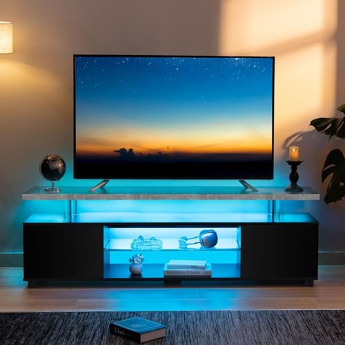 White TV Stand for 65 70 inch TV Modern LED TV Console Entertainment Center with Storage for Living Room