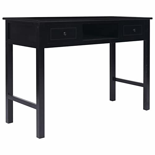 Tidyard Writing Desk with 2 Storage Drawers and Open Compartment Wood Study Table Wooden Computer Desk Console Table Black Home Office Furniture 43.3 x 17.7 x 29.9 Inches (L x W x H)