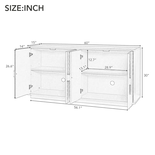 Modern Functional Large Storage Space Sideboard with Wooden Triangular Handles and Adjustable Shelves Modern Console Sofa Table for Living Room and Dining Room (Black)