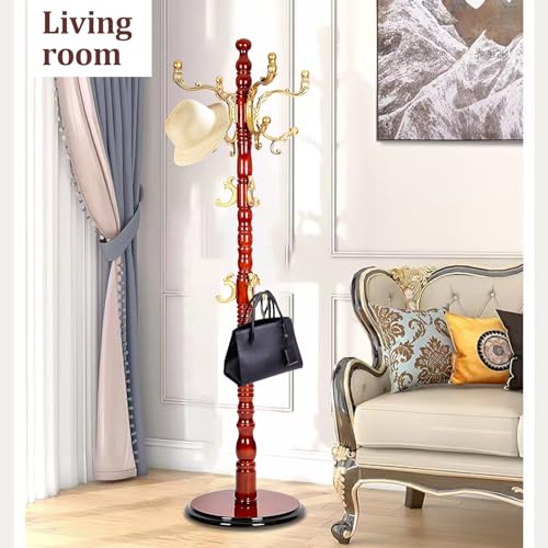 Coat Racks ​freestanding, High-grade Wooden Tree Coat Rack, Coat Rack Stand With 14 Hooks & Stable Disc Base, For such as coats, jackets, Home Office Hats Tree Hanger (black red)