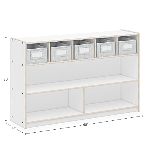 Guidecraft EdQ Shelves and 5 Bin Storage Unit- Natural: Wooden Organizer Cabinet for School and Home, Teacher's Book Cubby and Toy Shelf