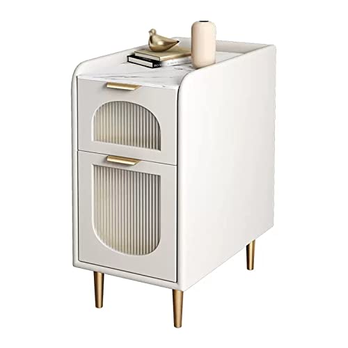 Bed Side Table Nightstands Space Saving Design Narrow Bedside Cabinet wth 2 Drawer Simple Bedroom Storage Cabinet Small Coffee Table, White Night Stand