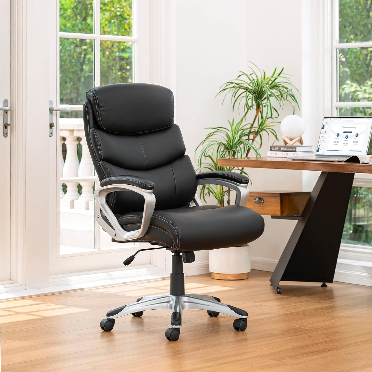 PU Leather Executive Swivel Ergonomic Home Office Chair with Adjustable Height, 275Lb Capacity, Black