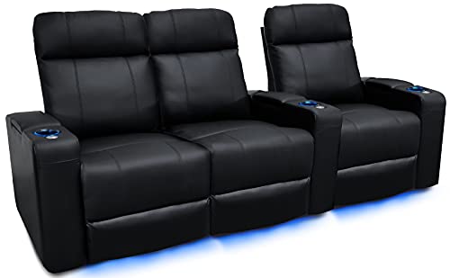 Valencia Piacenza Home Theater Seating | Premium Top Grain Nappa 9000 Leather, Power Recliner, LED Lighting (Row of 3 Loveseat Right, Black)