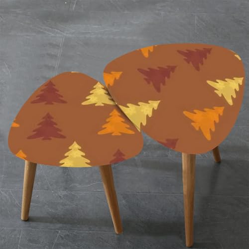 Triangle Nesting Coffee Table Set of 2 Seamless Pattern Pine Trees whitevbackground dots Forest Scandinavian Modern Minimalist Side Table Small End Table Leisure Tea Table Living Room Bedroom Office