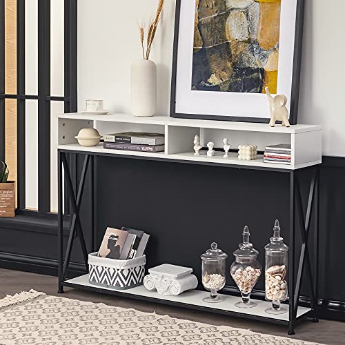 Giantex Console Table 2 Tier Sofa Table with Open Shelf & Storage Compartments, Adjustable Feet, Anti-Tipping Design, Compact Side Table for Living Room/Entryway/Hallway Narrow Entrance Table (White)